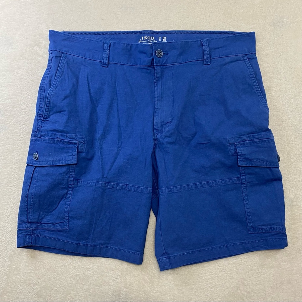 Izod Shorts Mens 36x10 Saltwater Stretch Blue Chino Cargo Shorts Casual Comfort